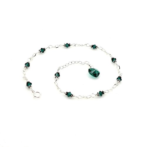 Emerald Green Crystal Heart Anklet Handmade Ankle Bracelet Love Themed Jewelry 