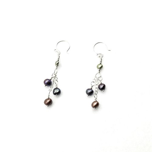 Dangling Freshwater Pearl Earrings Silver Chain Handmade Delicate Fashion Jewelry Gifts