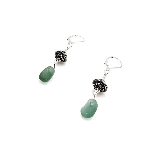 Sea Glass Earrings Teal Lever Back Dangle Drops Handmade Beach Jewelry Gifts