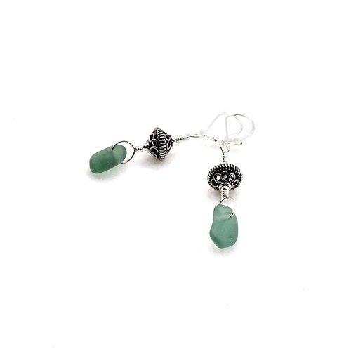 Sea Glass Earrings Teal Lever Back Dangle Drops Handmade Beach Jewelry Gifts