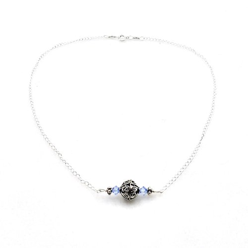horizontal pendant with sterling filigree Bali bead