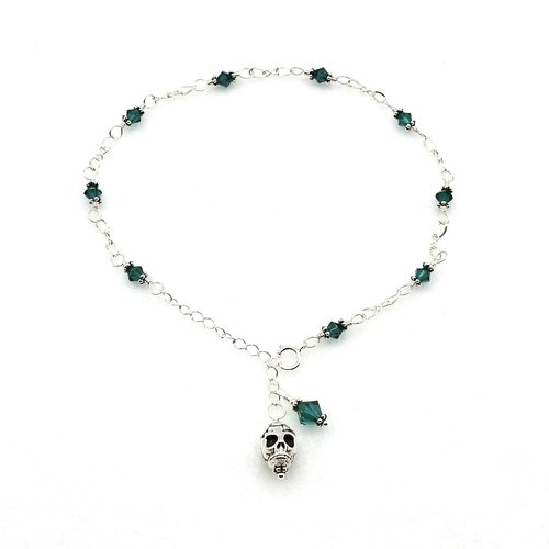 Skull Ankle Bracelet Emerald Green Adjustable Silver Chain Anklet for Women Ladies Handmade Gifts