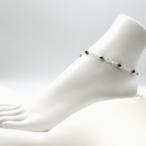 Skull Ankle Bracelet Emerald Green Adjustable Silver Chain Anklet for Women Ladies Handmade Gifts