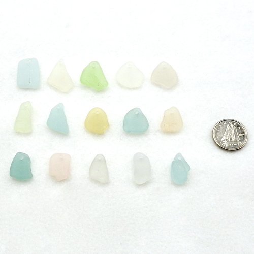 Pastel Sea Glass Charms, Top Drilled Aqua Blue Peach Yellow Green Real Beach Glass Beads for Jewelry Making