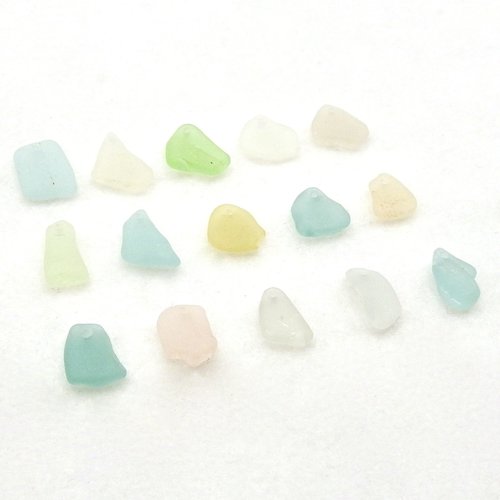 Pastel Sea Glass Charms, Top Drilled Aqua Blue Peach Yellow Green Real Beach Glass Beads for Jewelry Making