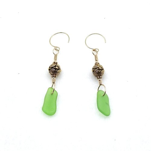 green sea glass earrings
