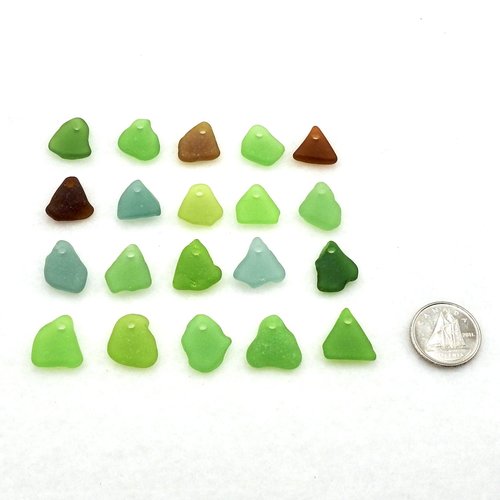 Sea Glass Beads with Holes, Top Drilled Small Beach Charms for Jewelry Making Canada Shades of Green Teal and Brown