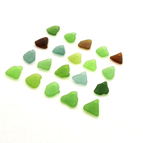 Sea Glass Beads with Holes, Top Drilled Small Beach Charms for Jewelry Making Canada Shades of Green Teal and Brown