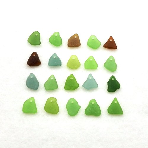 Sea Glass Beads with Holes, Top Drilled Small Beach Charms for Jewelry Making Canada Shades of Green Teal and Brown