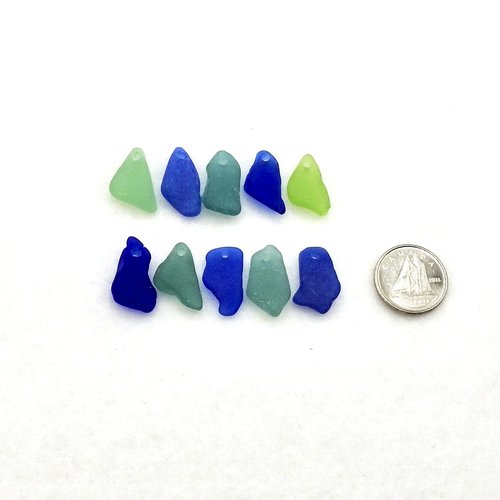 Unusual Charms for Jewelry Making, Top Hole Real Sea Glass Beads, Cobalt Blue Teal Green Craft Supply