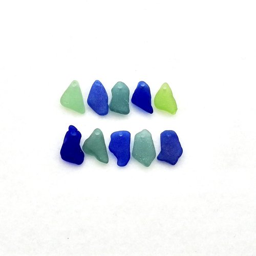 Unusual Charms for Jewelry Making, Top Hole Real Sea Glass Beads, Cobalt Blue Teal Green Craft Supply