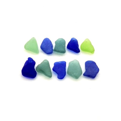 Unusual Charms for Jewelry Making, Top Hole Real Sea Glass Beads, Cobalt Blue Teal Green Craft Supply