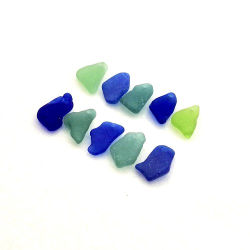 Unusual Charms for Jewelry Making, Top Hole Real Sea Glass Beads, Cobalt Blue Teal Green Craft Supply