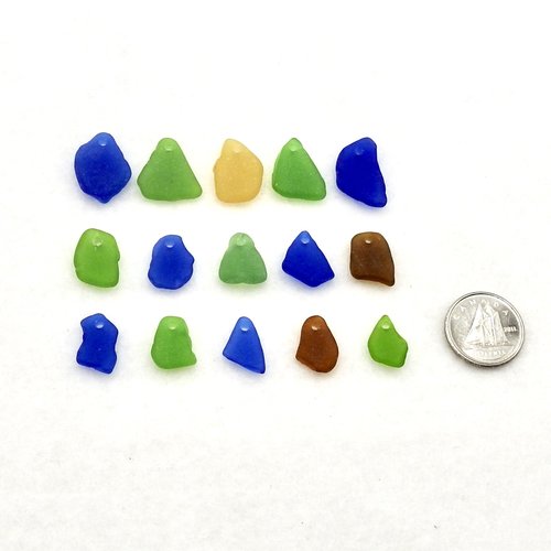 Colorful Sea Glass Beads Mixed Charms Beach Pendants for Jewelry Making Drilled Top Hole 