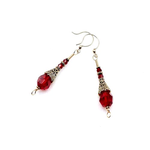 dark red crystal bead dangle earrings for women