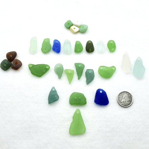 Drilled Sea Glass Mixed Craft Beads Jewelry Supply Horizontal Beach Pendants Two Hole 