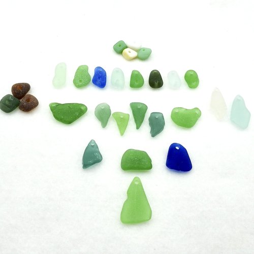 Drilled Sea Glass Mixed Craft Beads Jewelry Supply Horizontal Beach Pendants Two Hole 