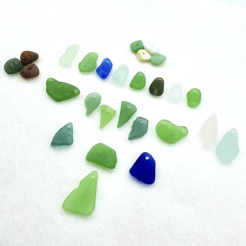 Drilled Sea Glass Mixed Craft Beads Jewelry Supply Horizontal Beach Pendants Two Hole 
