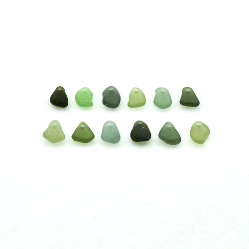 Real Sea Glass Beads Green Charms Top Drilled for Jewelry Making or Beach Crafts