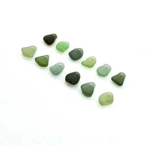 Real Sea Glass Beads Green Charms Top Drilled for Jewelry Making or Beach Crafts