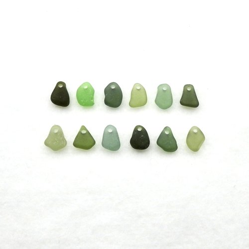 Real Sea Glass Beads Green Charms Top Drilled for Jewelry Making or Beach Crafts