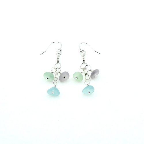 Real Sea Glass Earrings Soft Pastel Color Dangly Summer Beach Jewelry Handcrafted Gifts for Her