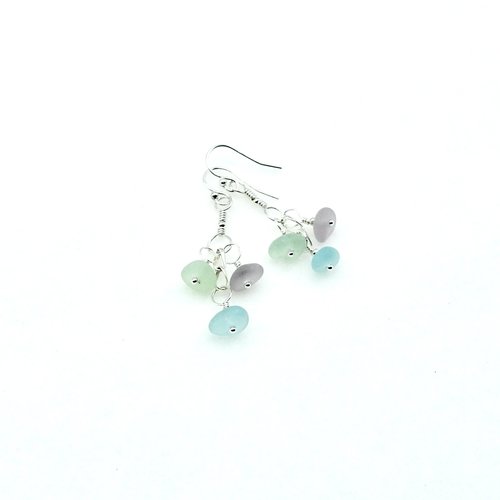 Real Sea Glass Earrings Soft Pastel Color Dangly Summer Beach Jewelry Handcrafted Gifts for Her