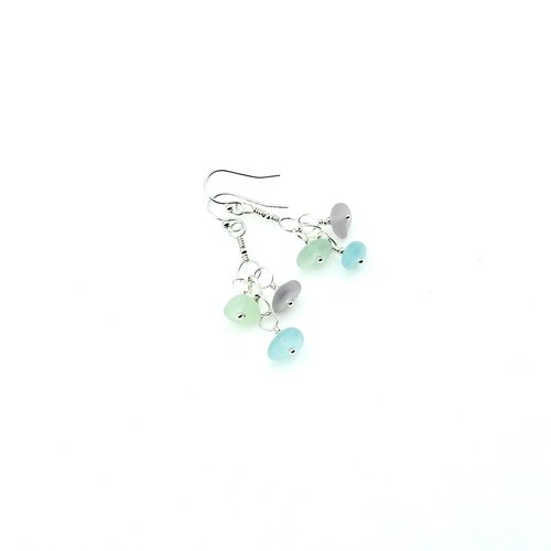 Real Sea Glass Earrings Soft Pastel Color Dangly Summer Beach Jewelry Handcrafted Gifts for Her