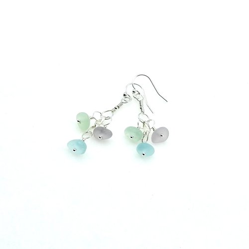 Real Sea Glass Earrings Soft Pastel Color Dangly Summer Beach Jewelry Handcrafted Gifts for Her