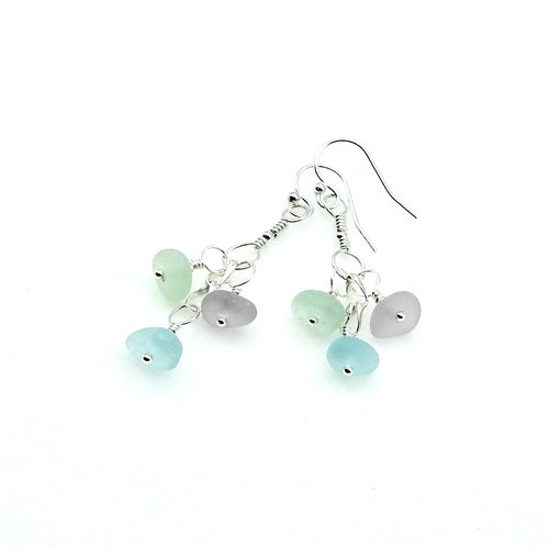 Real Sea Glass Earrings Soft Pastel Color Dangly Summer Beach Jewelry Handcrafted Gifts for Her