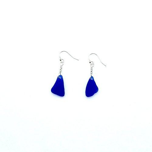 Genuine Sea Glass Earrings Cornflower and Cobalt Blue Beach Glass Jewelry Handmade Gifts