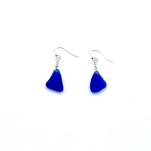 Genuine Sea Glass Earrings Cornflower and Cobalt Blue Beach Glass Jewelry Handmade Gifts