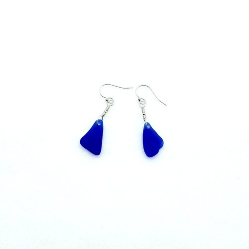 Genuine Sea Glass Earrings Cornflower and Cobalt Blue Beach Glass Jewelry Handmade Gifts