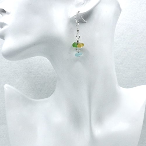 Genuine Sea Glass Drop Earrings Multi Color Handmade Jewelry Unique Beach Gifts