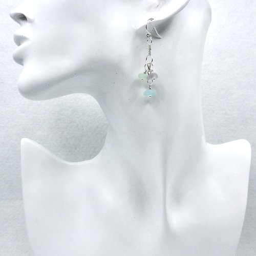 Real Sea Glass Earrings Soft Pastel Color Dangly Summer Beach Jewelry Handcrafted Gifts for Her