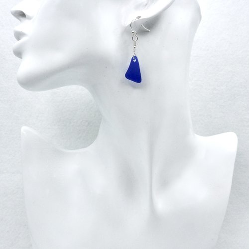 Genuine Sea Glass Earrings Cornflower and Cobalt Blue Beach Glass Jewelry Handmade Gifts