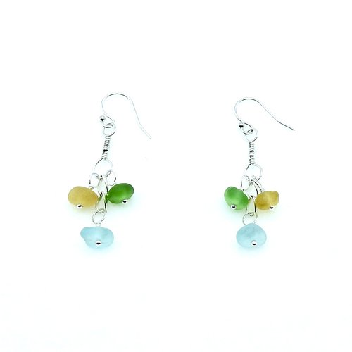 Genuine Sea Glass Drop Earrings Multi Color Handmade Jewelry Unique Beach Gifts