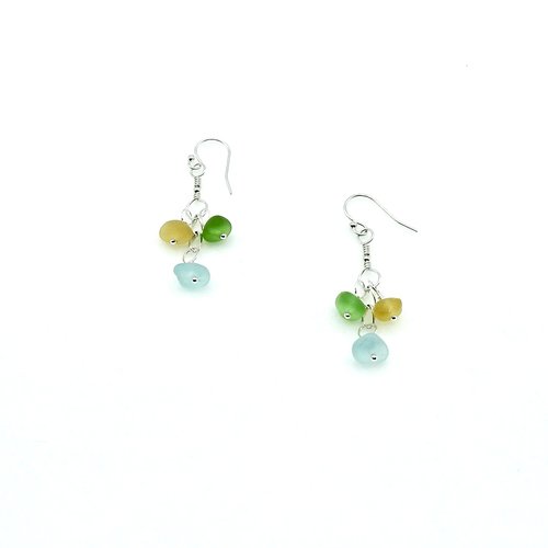 Genuine Sea Glass Drop Earrings Multi Color Handmade Jewelry Unique Beach Gifts