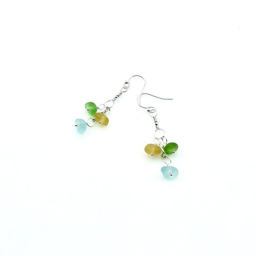 Genuine Sea Glass Drop Earrings Multi Color Handmade Jewelry Unique Beach Gifts