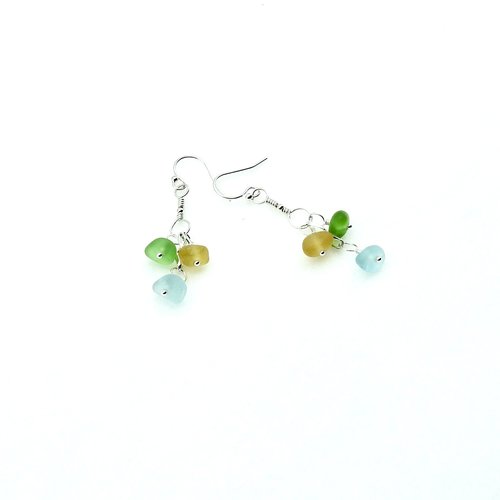 Genuine Sea Glass Drop Earrings Multi Color Handmade Jewelry Unique Beach Gifts