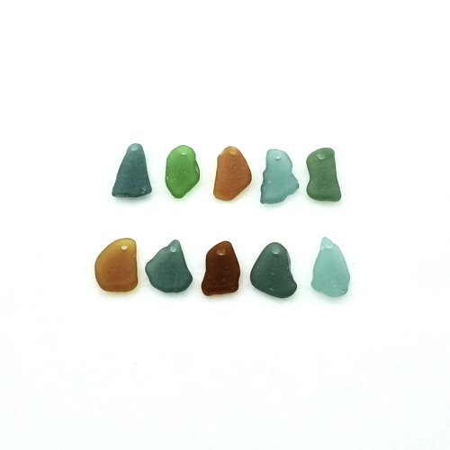 Real Sea Glass Charms or Pendants for Jewelry Making Beach Crafts Green Teal Brown