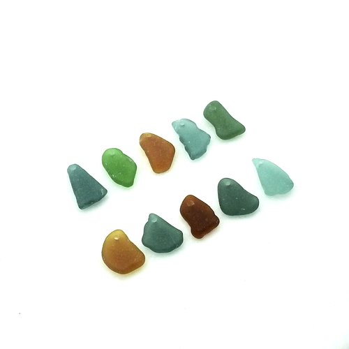 Real Sea Glass Charms or Pendants for Jewelry Making Beach Crafts Green Teal Brown