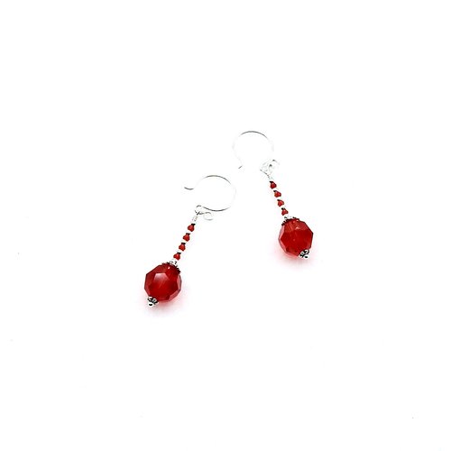 Red and Silver Dangle Earrings for Women Crystal Bead Drops Jewelry Gifts for Her