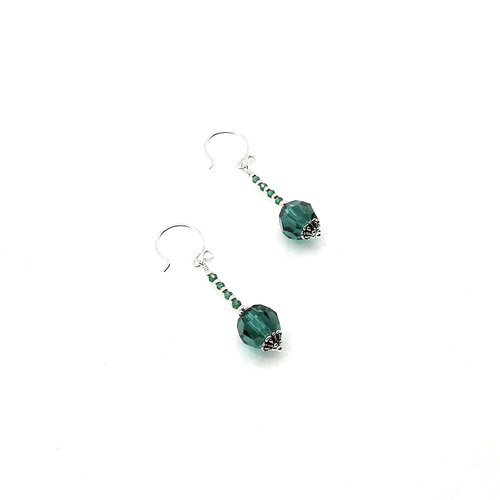 Green and Silver Earrings for Women Dangle Drop Crystal Bead Jewelry Ladies Gifts 