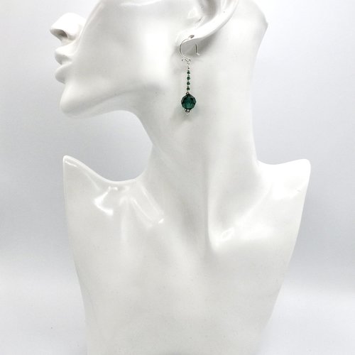 Green and Silver Earrings for Women Dangle Drop Crystal Bead Jewelry Ladies Gifts 