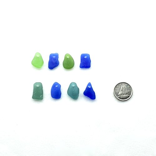 Real Sea Glass Charms for Jewelry Making Drilled Beach Craft Beads Green, Teal and Cobalt Blue