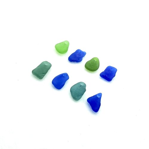 Real Sea Glass Charms for Jewelry Making Drilled Beach Craft Beads Green, Teal and Cobalt Blue