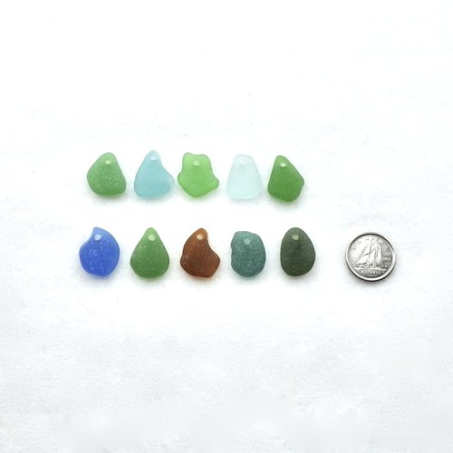 Real Sea Glass Charms or Pendants for Jewelry Making Beach Craft Supply Mixed Colors