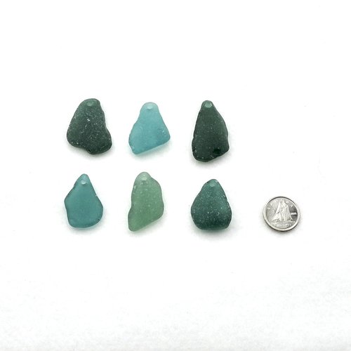 Real Sea Glass Rough Pendants for Jewelry Making Beach Craft Supply Teal Green Blue