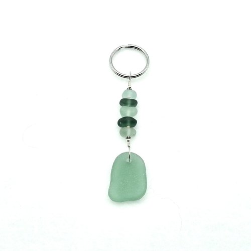 Sea Glass Keychain Green Teal Silver Keyring for Women Handmade Accessories